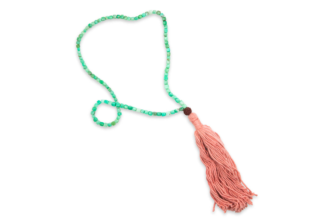 Chrysoprase + Sappan Wood Mala Necklace