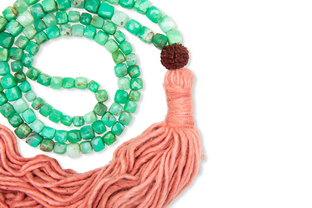 Chrysoprase + Sappan Wood Mala Necklace